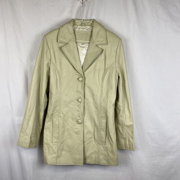 Bonus Italian Fashion Genuine Leather Cream Coat Size Small - Picture 9 of 13